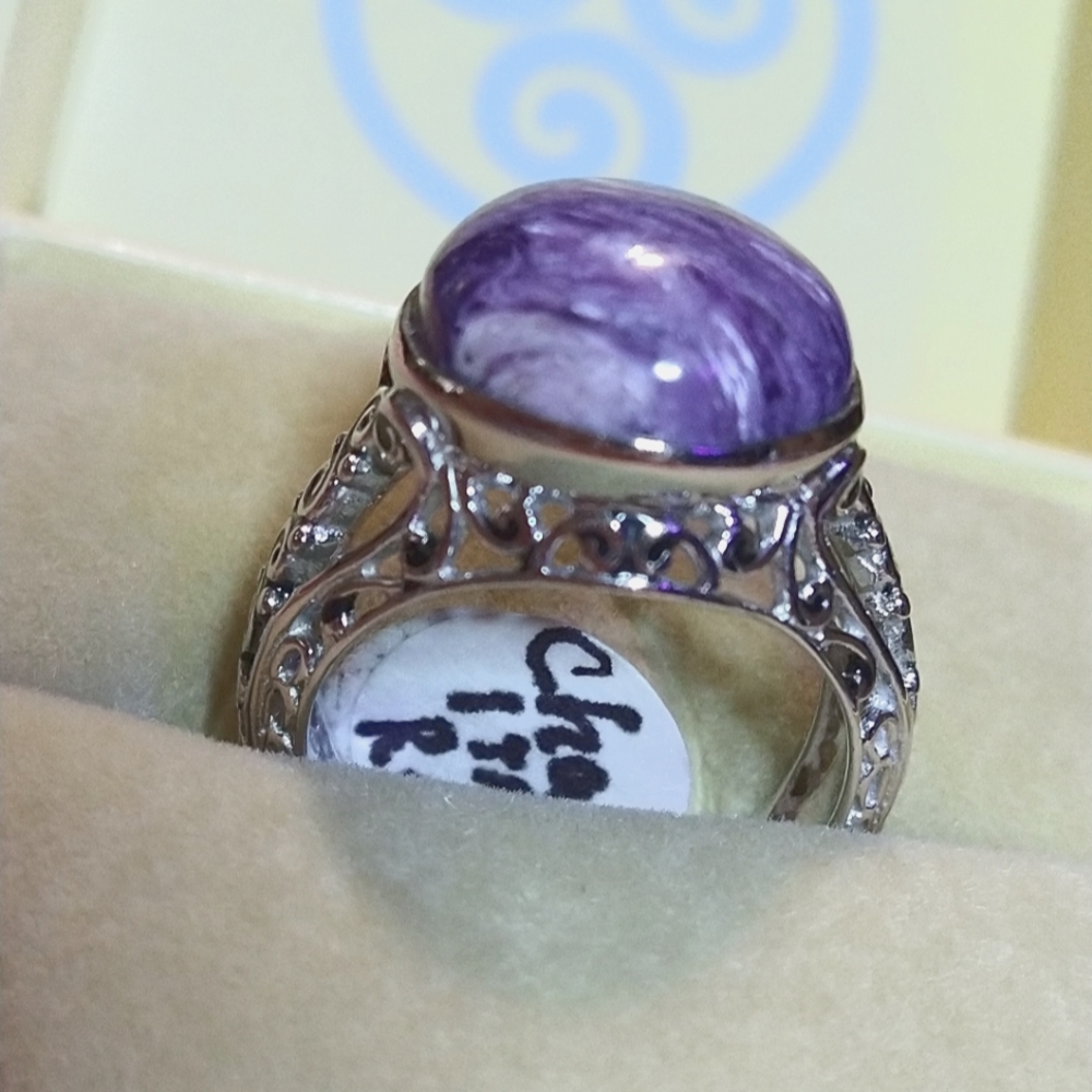 🛑 LOWEST PRICE AVAILABLE🛑 CHAROLITE- STONE OPEN FILIGREE STERLING RING. - Picture 4 of 8
